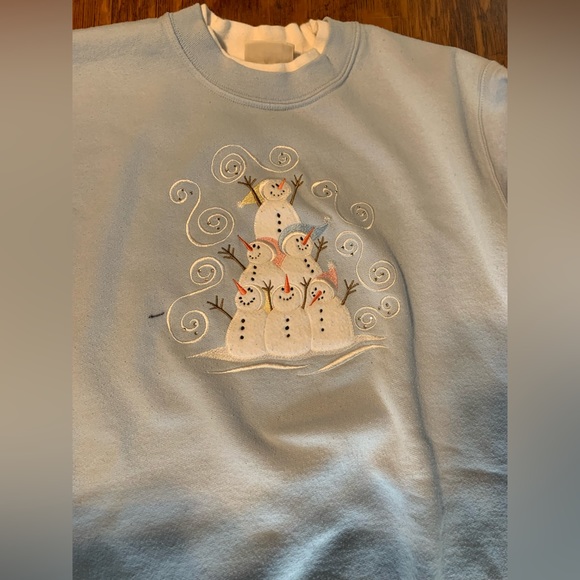 Vintage Top Stitch by Morning Sun Sweatshirt M Snowmen Snow Grandma FLAWS - Picture 9 of 15